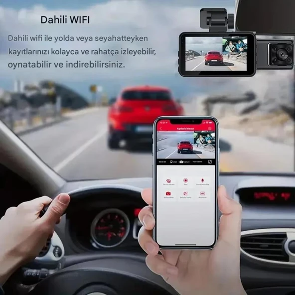 S-15 WiFi Full HD 3 Kameralı Araç İçi Güvenlik Kamerası + Park Modu Kablosu Ön-Arka-İç Kayıt,DashCam - 4