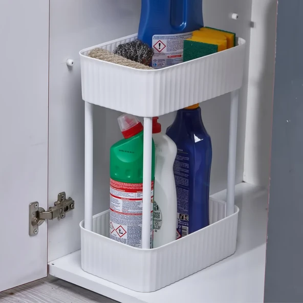 Mucit Home  2 KATLI ÇOK AMAÇLI RAF BANYO VE MUTFAK ORGANİZER DÜZENLEYİCİ (Tekerleksiz) Çift Katlı