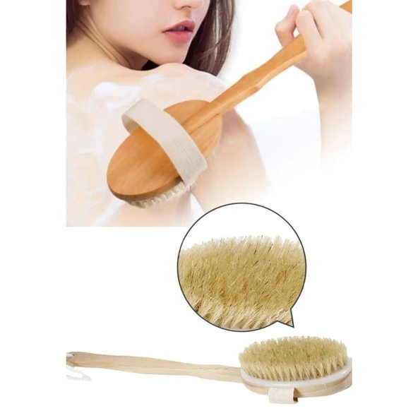 Mucit Home Doğal At Kılı Banyo Sırt Kesesi Uzun Sökülebilir Saplı Yumuşak Fırçalı Doğal Kese Ahşap Saplı - 2