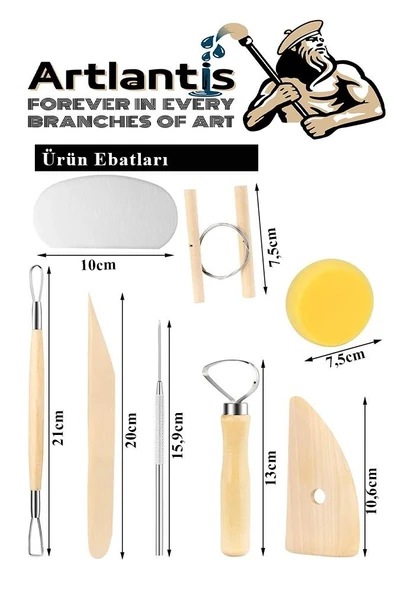Seramik Kil Başlangıç Seti Ebeşuar Çift Taraflı Dip Alma Delik Delme Mavi Silikon Uçlu Fırça 39 Parça Modelaj Modelleme - 3