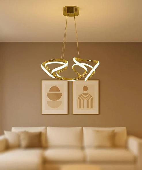 TT307-40-SR TT Aydınlatma Helezon Modeli Sarı Kaplama Led Avize - Resim 2