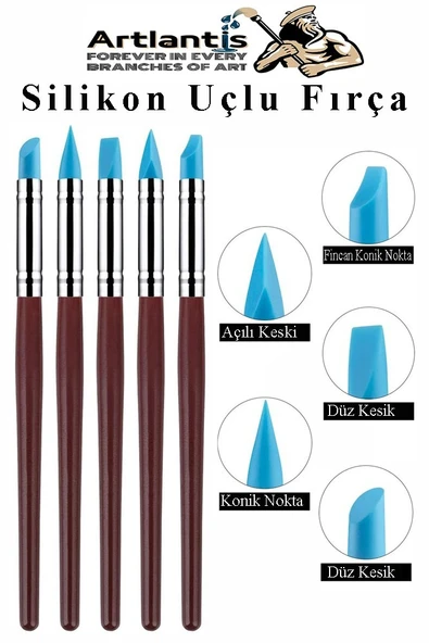 Seramik Kil Başlangıç Seti Ebeşuar Çift Taraflı Dip Alma Delik Delme Mavi Silikon Uçlu Fırça 39 Parça Modelaj Modelleme - 5