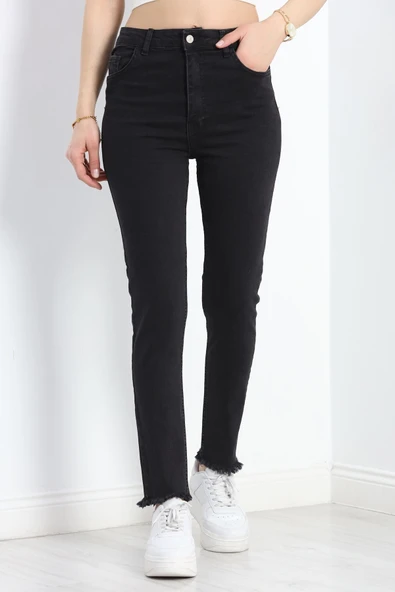 Paça Püsküllü Dar Paça Kot Pantolon Siyah - Resim 3