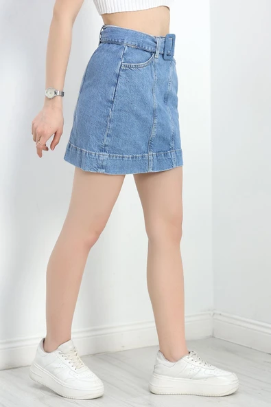 Kemer Detaylı Kot Etek Mavi - Resim 2
