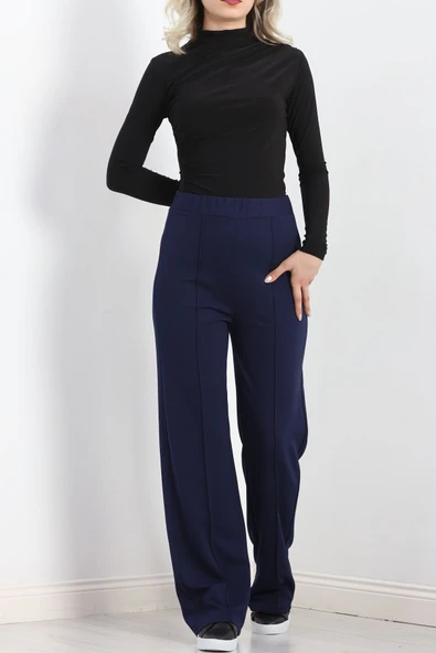 Zra Krep Çımalı Palazzo Pantolon Lacivert - Resim 4