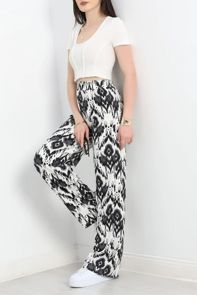 Desenli Bürümcük Bol Pantolon Siyahbeyaz - 2