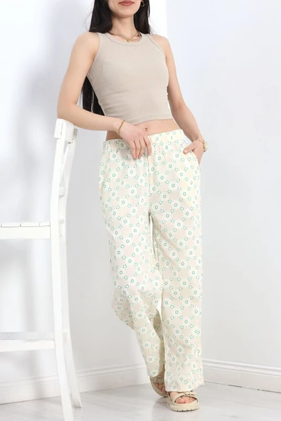 Nakışlı Dokuma Pantolon Bejyeşil - 4