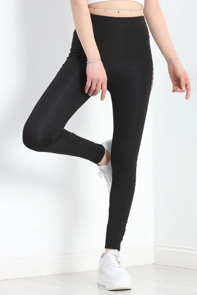 Şeritli Dalgıç Tayt Siyah - 5