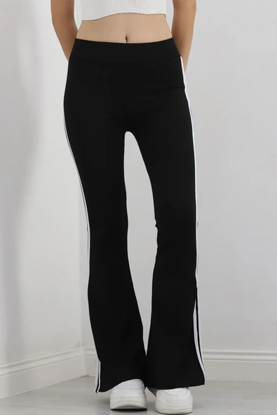 Şeritli İspanyol Paça Tayt Siyah - 4