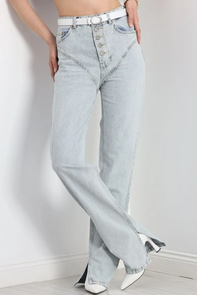 Kesik Paça Palazzo Kot Pantolon Buzmavi ürün görseli