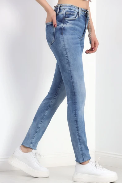 Dar Paça Kot Pantolon Açıkmavi - Resim 3