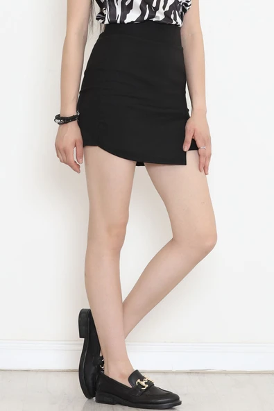 Yırtmaçlı Şort Etek Siyah - 8