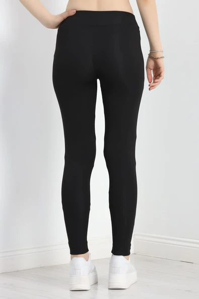 Dalgıç Kumaş Tül Detaylı Yüksekbel Tayt Siyah - Resim 8