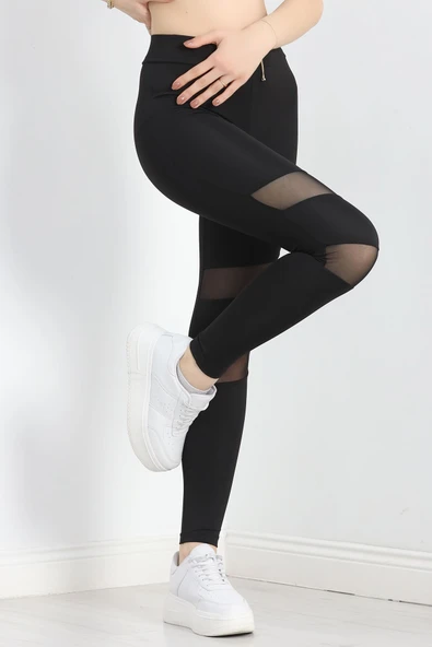 Tül Detaylı Dalgıç Tayt Siyah - 3