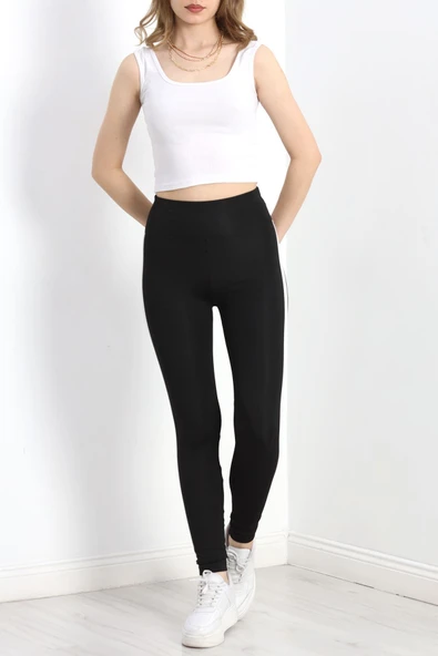 Geniş Kemer Tek Şerit Dalgıç Tayt Siyah - 5