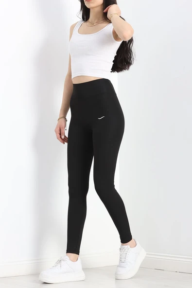 Geniş Kemer Baskılı Dalgıç Tayt Siyah - 8