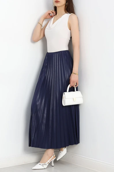 Pileli Etek Lacivert - 4