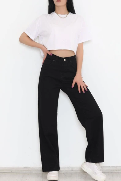 Palazzo Kot Pantolon Siyah - Resim 3