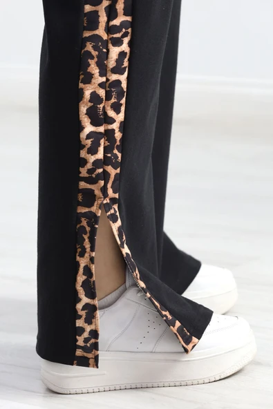 Yırtmaçlı Şeritli 2 İplik Eşofman Altı Siyah - 6