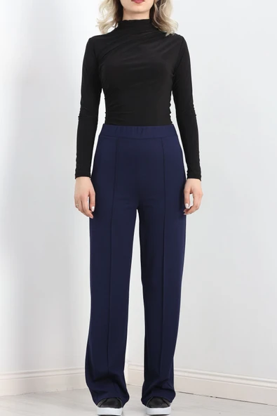 Zra Krep Çımalı Palazzo Pantolon Lacivert - Resim 7