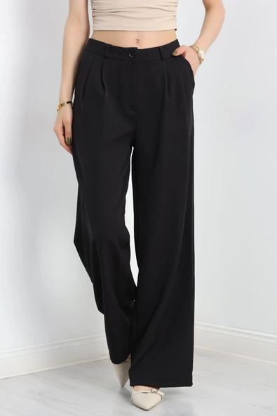 Pileli Palazzo Pantolon Siyah