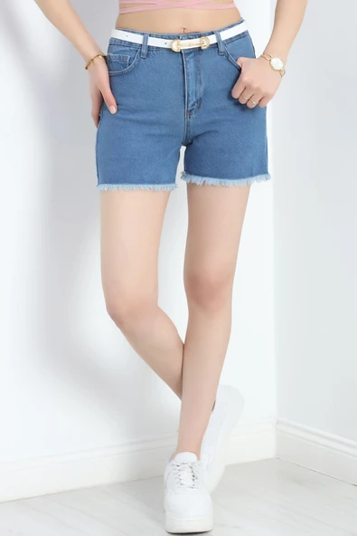 Püsküllü Kot Şort Mavi2 ürün görseli
