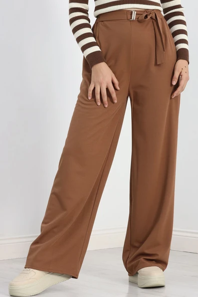 Tokalı Palazzo Pantolon Açıkkahve - Resim 4