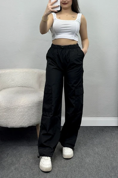 Kargo Cep Paraşüt Kumaş Eşofman Altı Siyah