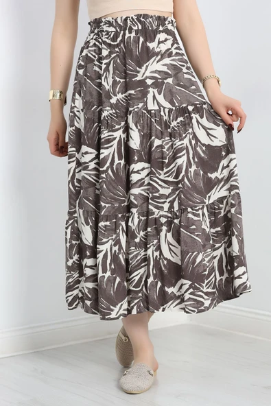 Desenli Viskon Etek Kahveekru