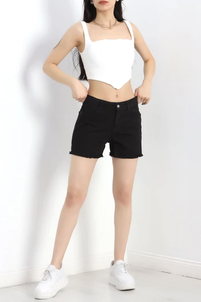 Püsküllü Kot Şort Siyah - Resim 5