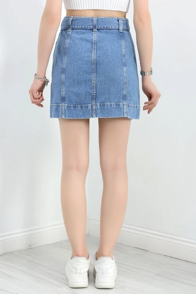 Kemer Detaylı Kot Etek Mavi - Resim 4