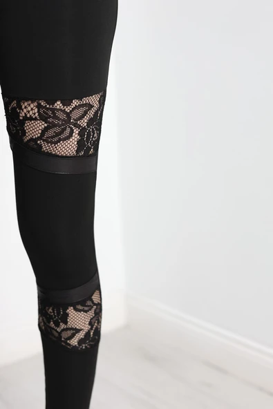 Dantel Detaylı Dalgıç Tayt Siyah - 4