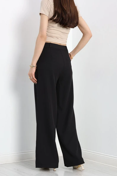 Pileli Palazzo Pantolon Siyah - 6