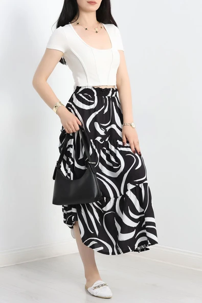 Desenli Viskon Etek Siyahbeyaz - Resim 2