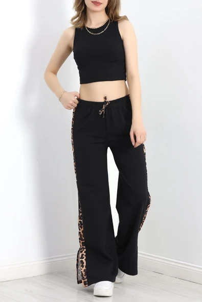 Yırtmaçlı Şeritli 2 İplik Eşofman Altı Siyah