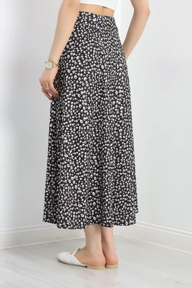 Desenli Midi Etek Siyahçiçek - 6