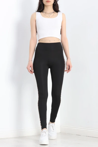 Şeritli Dalgıç Tayt Siyah - 6