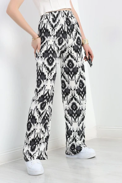 Desenli Bürümcük Bol Pantolon Siyahbeyaz - 5