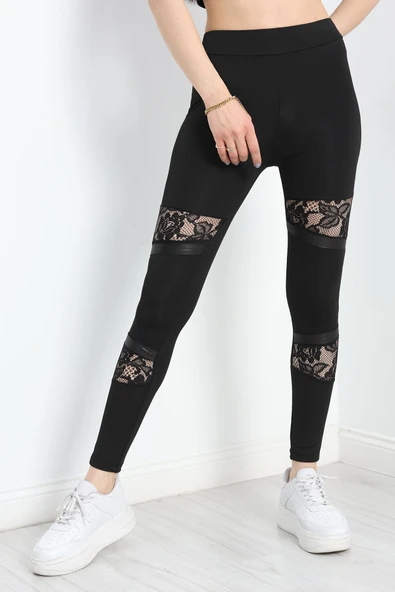 Dantel Detaylı Dalgıç Tayt Siyah - 3