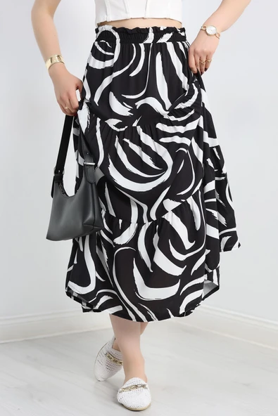 Desenli Viskon Etek Siyahbeyaz - Resim 3
