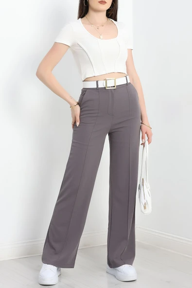 Zra Krep Çımalı Palazzo Pantolon Açıkgri - 2