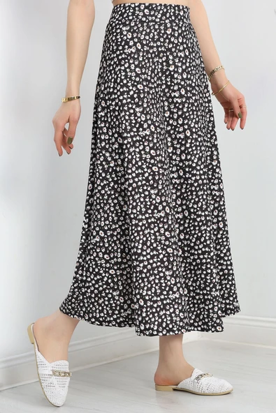 Desenli Midi Etek Siyahçiçek - 3