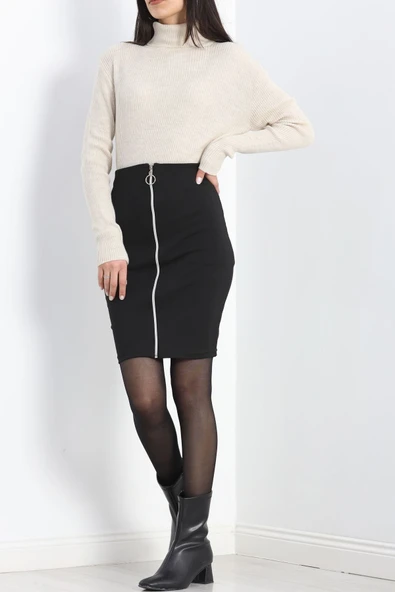 Fermuarlı Kalem Etek Siyah - 6