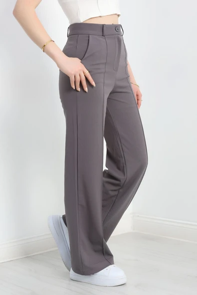 Zra Krep Çımalı Palazzo Pantolon Açıkgri - 5