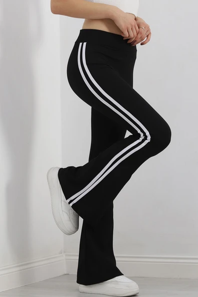 Şeritli İspanyol Paça Tayt Siyah - 5