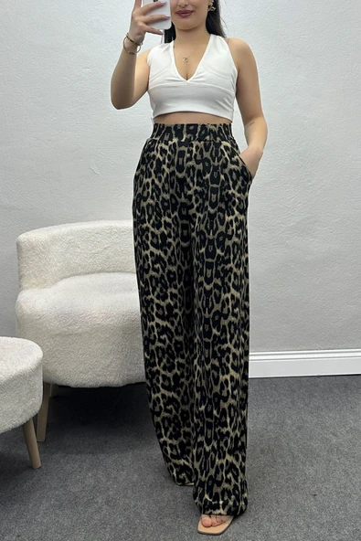 Kemer Cırtlı Krep Pantolon Leopar ürün görseli