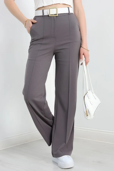 Zra Krep Çımalı Palazzo Pantolon Açıkgri - 3
