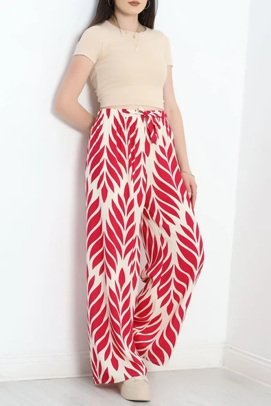 Desenli Dokuma Pantolon Fuşyakrem - 2