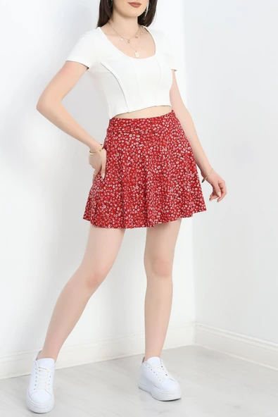 Kloş Şort Etek Kırmızı - Resim 4