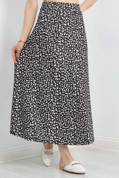 Desenli Midi Etek Siyahçiçek - 5